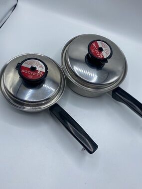 2x SOCIETY SENSI-TONE Cookware Ultrex 7 T304S Sauce Pans/Lids Stainless Steel